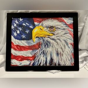Framed Diamond Art Eagle & American Flag – Patriotic Wall Decor – 15.5” x 12.5”